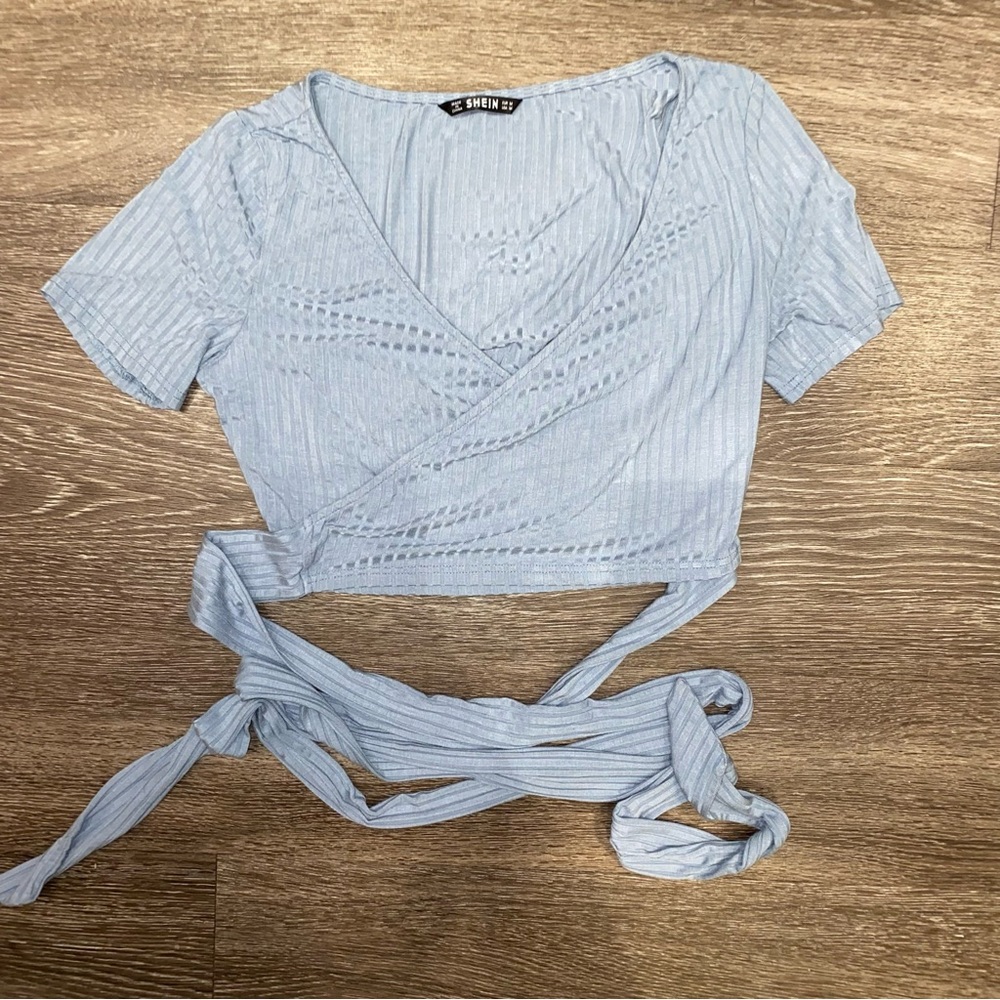 Shein blue warp crop top